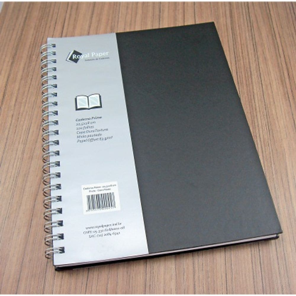 Caderno Prime Royal Paper Sem Pauta 100Fls 18,5x25,5cm - Preto - Royal Paper