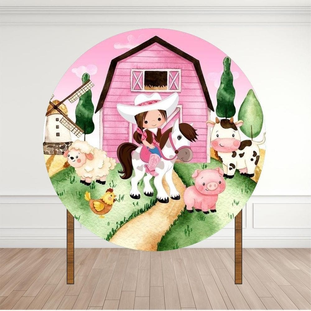 Painel Redondo Lona Fosca 1,20M- Tema Fazendeira