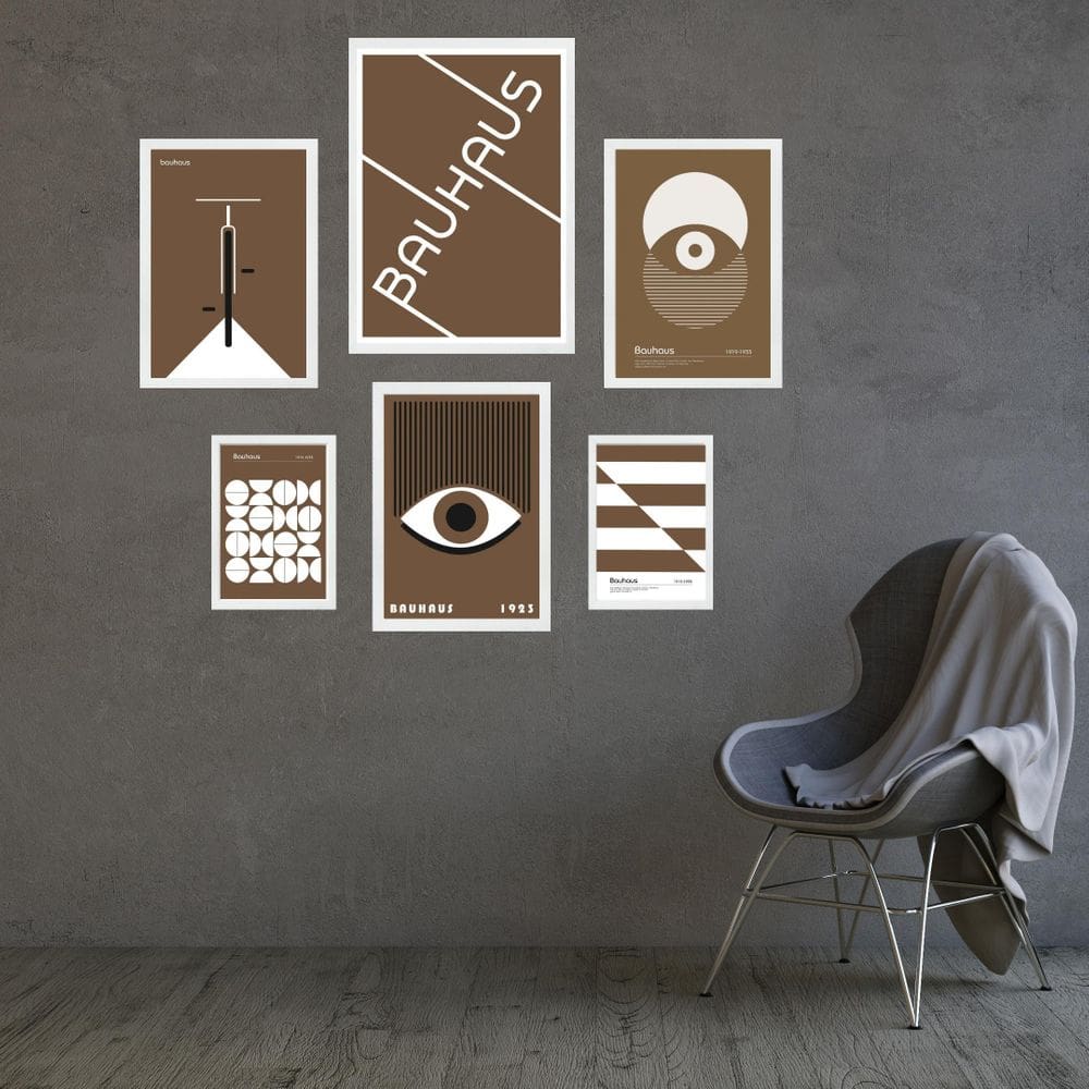 Composição 6 Quadros Bauhaus Marrom E Branco