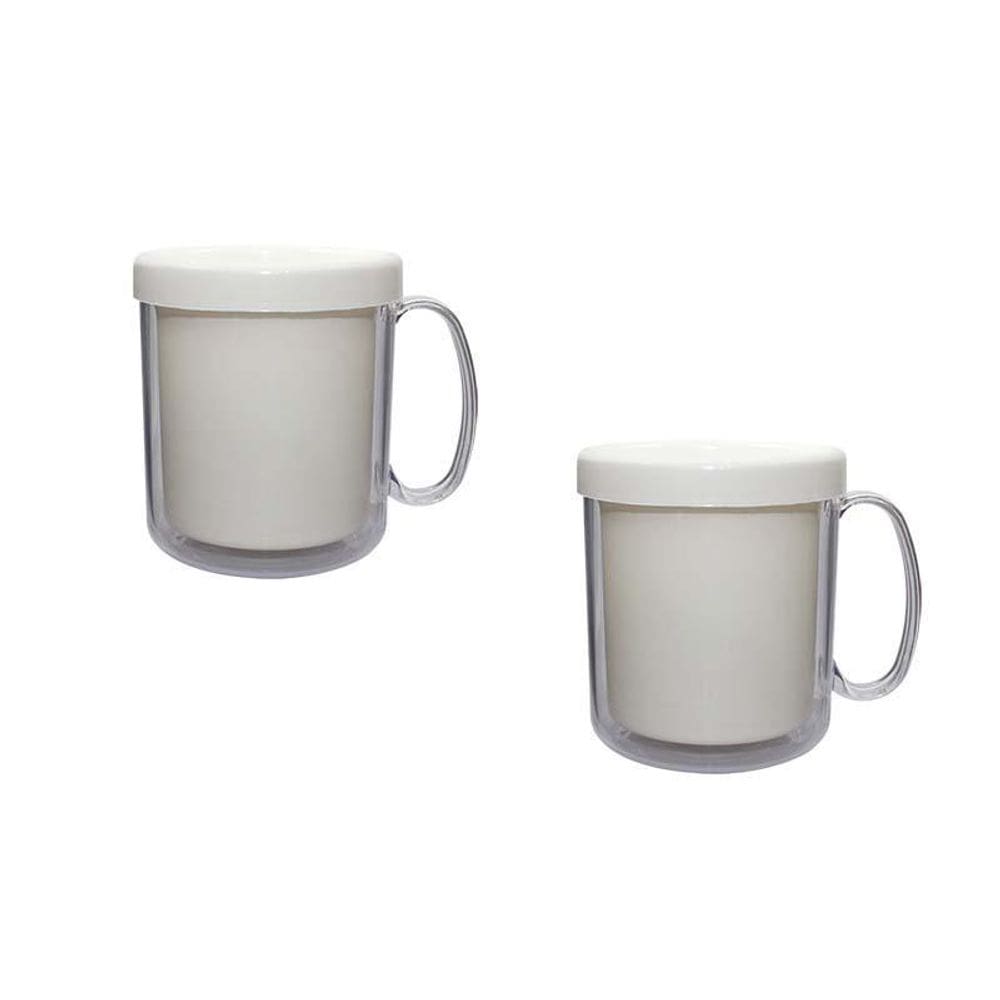 Kit 2 Canecas Térmica Cristal Branco 300Ml Plástico