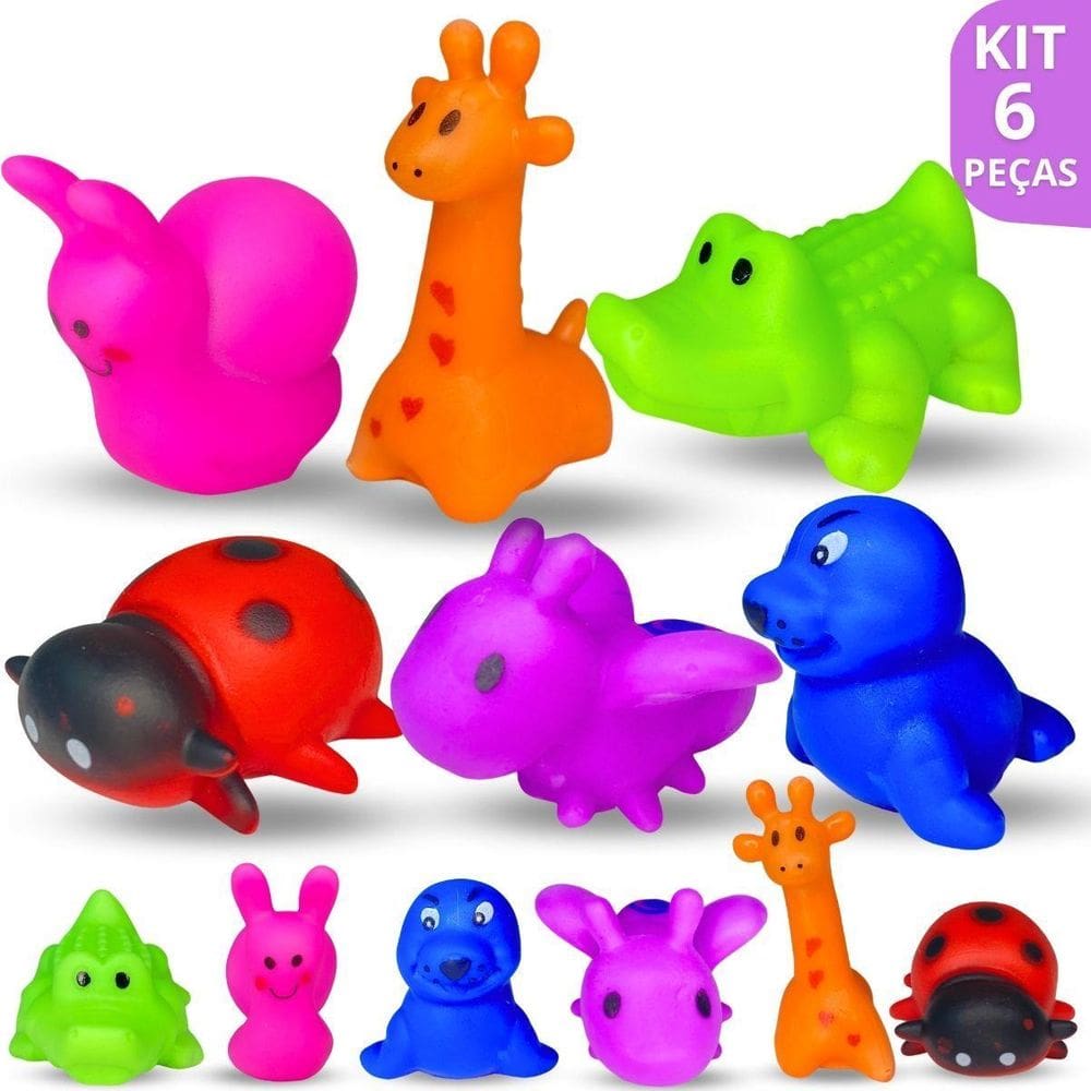 Kit Brinquedo De Vinil Hora Do Banho Animais Fazenda Bebê