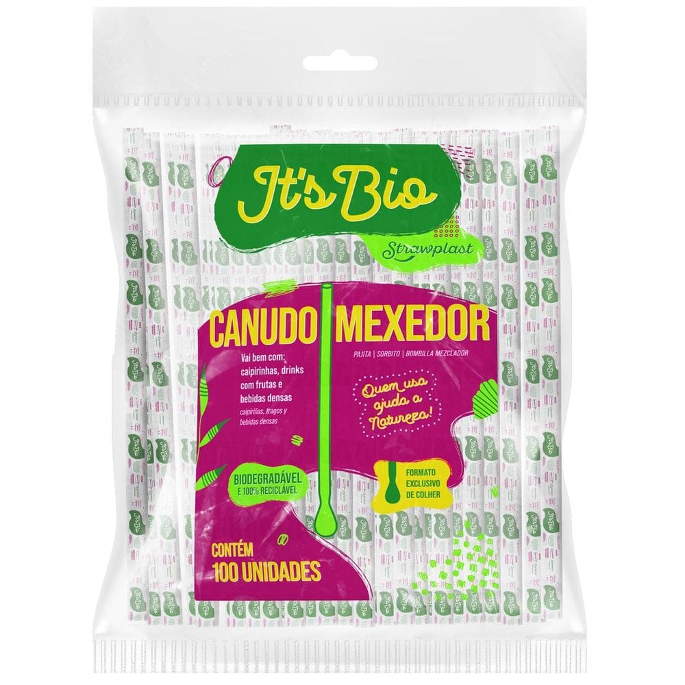 Canudo Mexedor Formato Colhers It`S Bio Biodegradável 100 Un
