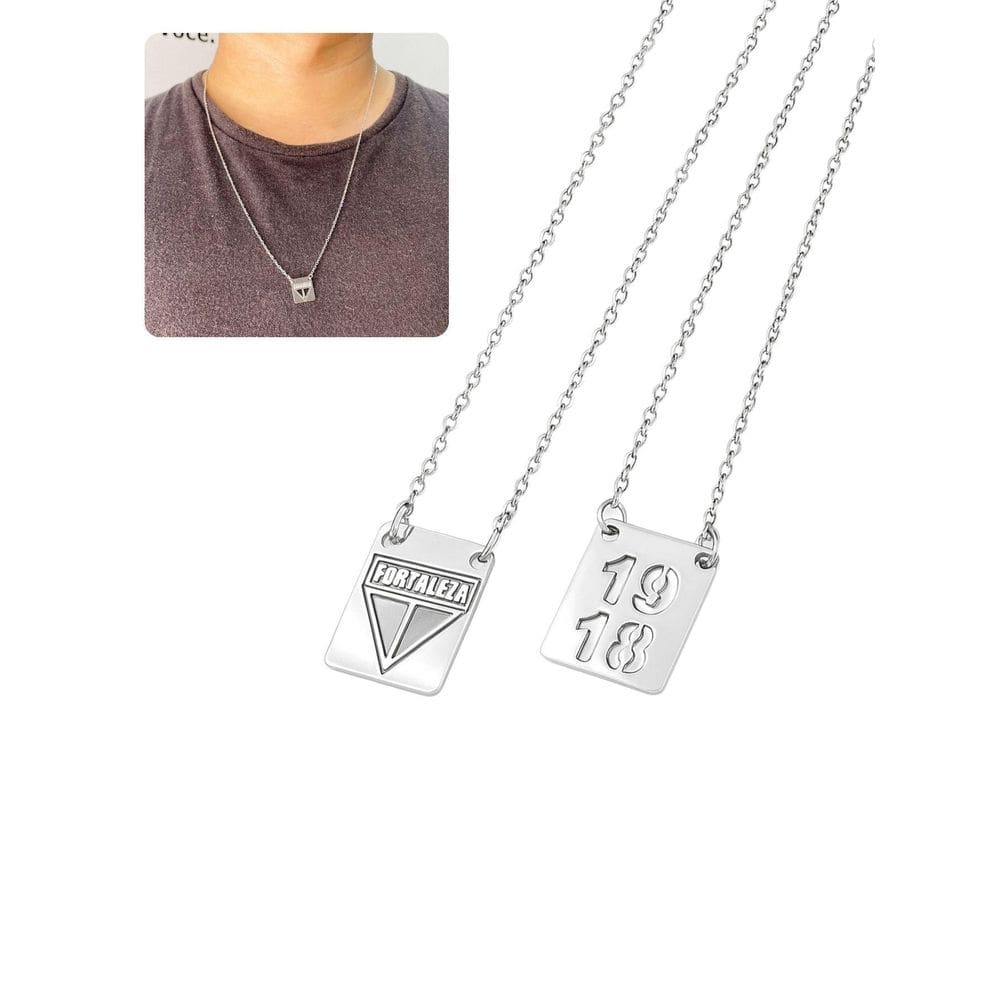 Cordão Colar Escapulário 60Cm Prata Unissex Time Pingente