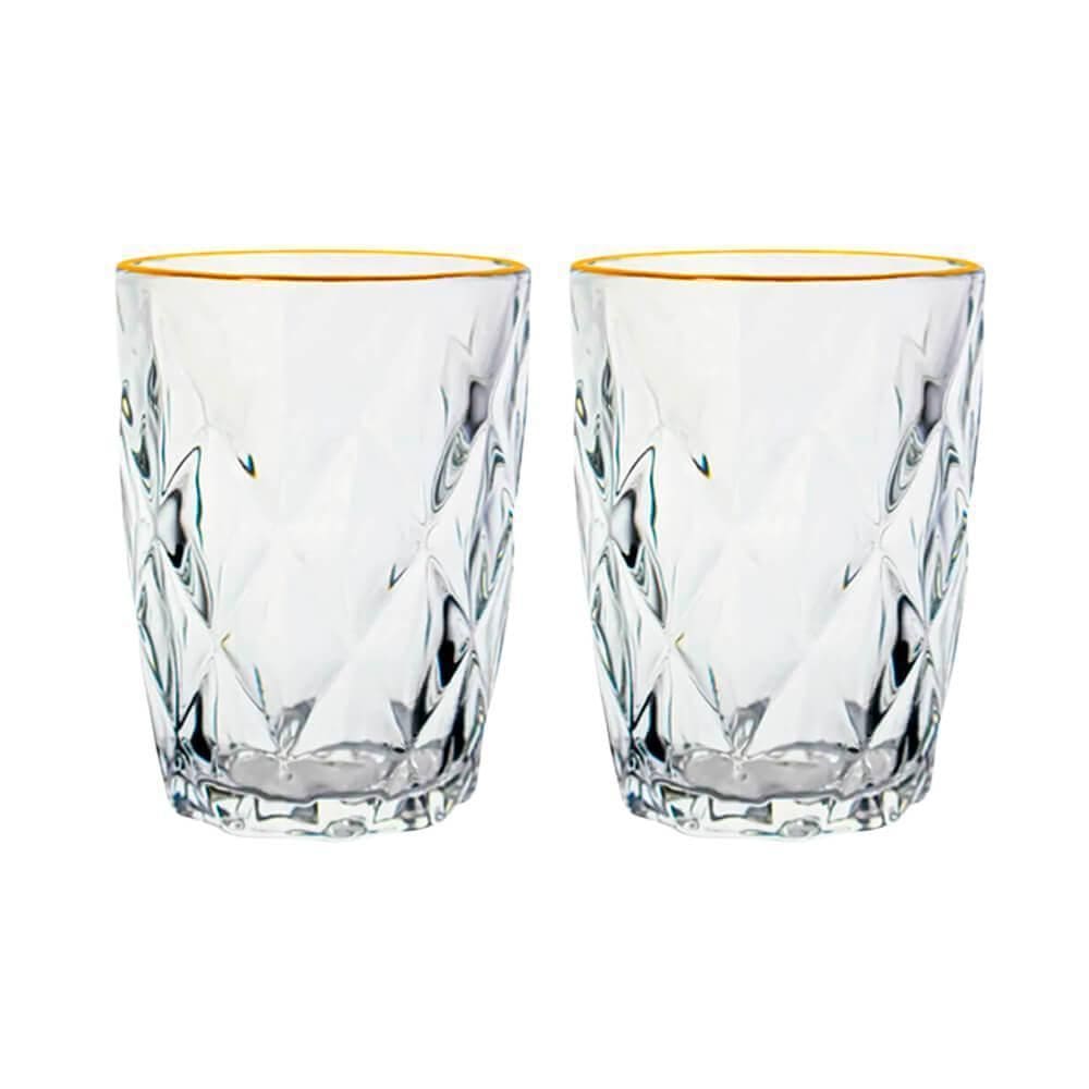 Jogo Copos Vidro Diamond Fio Ouro 270Ml 2 Peças Lyor 5256/2
