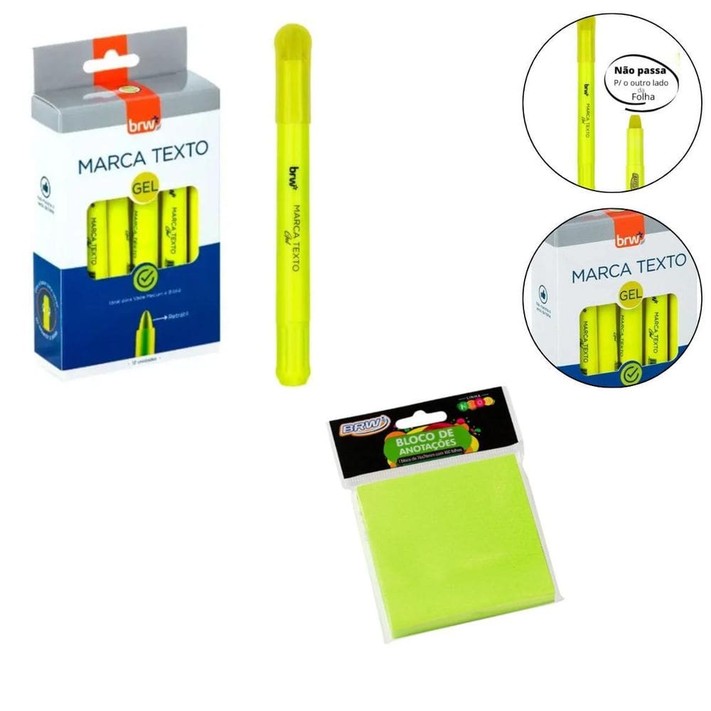 Kit Estudante Marca Texto Gel Cx 12Un E Bloco De Notas Smart