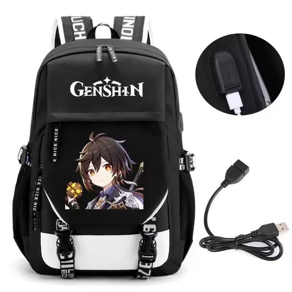 Mochila SANMU Genshin Impact em couro PU tamanho mini