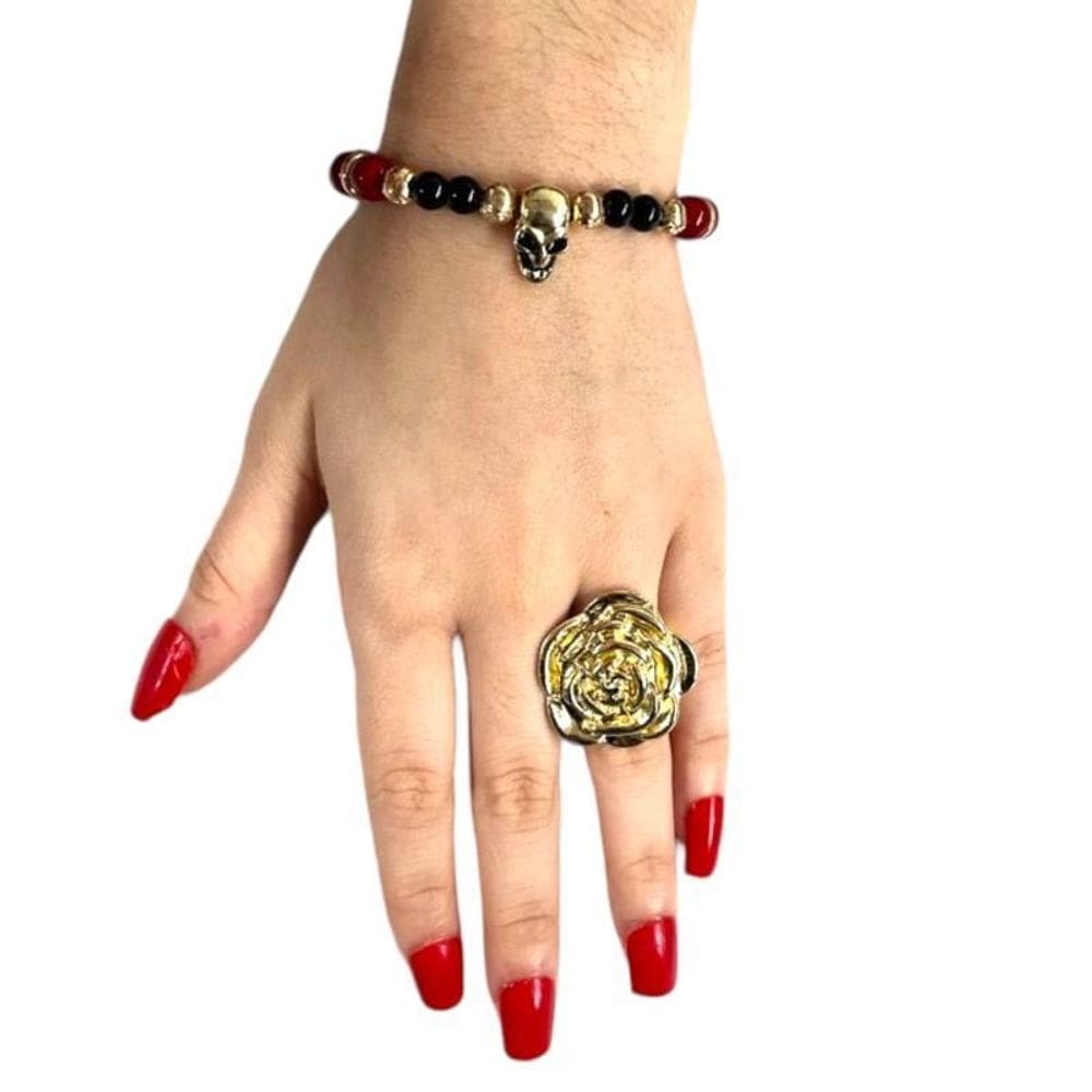 Kit Anel + Pulseira Pomba Gira Cristal E Silicone