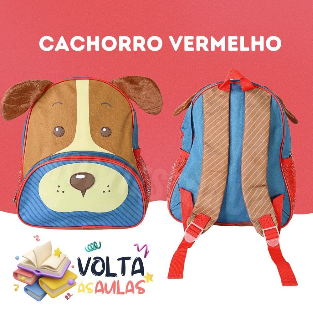 Mochila Infantil Cachorro Vermelho Com Alças