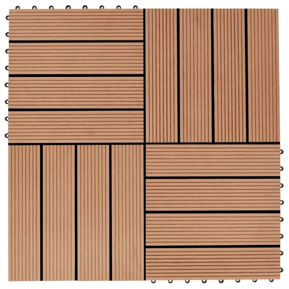 Telhas de deck WPC VidaXL Teak Color 1m², cobertura de 11 peças