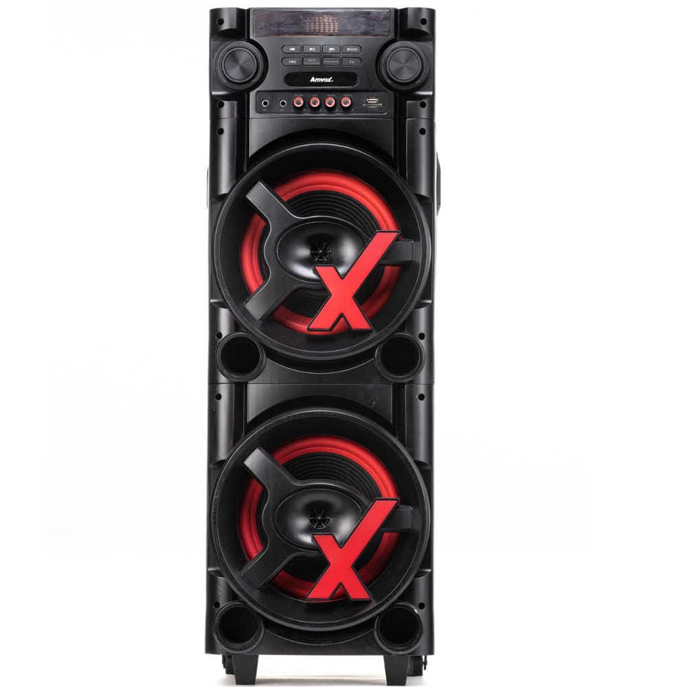 Torre Som 1000W Amvox ACA1000 NewX Duplo Woofer 8 Led TWS Bivolt