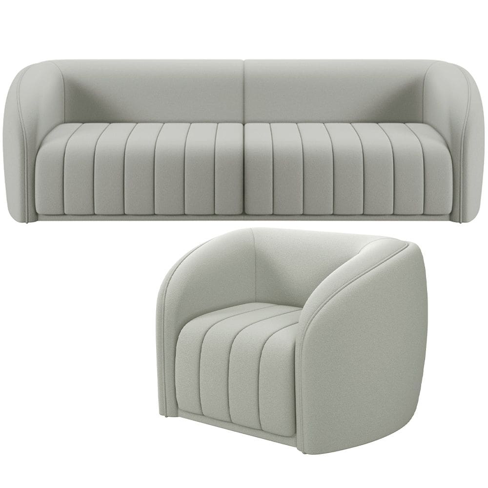Kit Sofá 5 Lugares Para Sala 332cm com 01 Poltrona Lazio M03 Veludo Creme - Lyam Decor