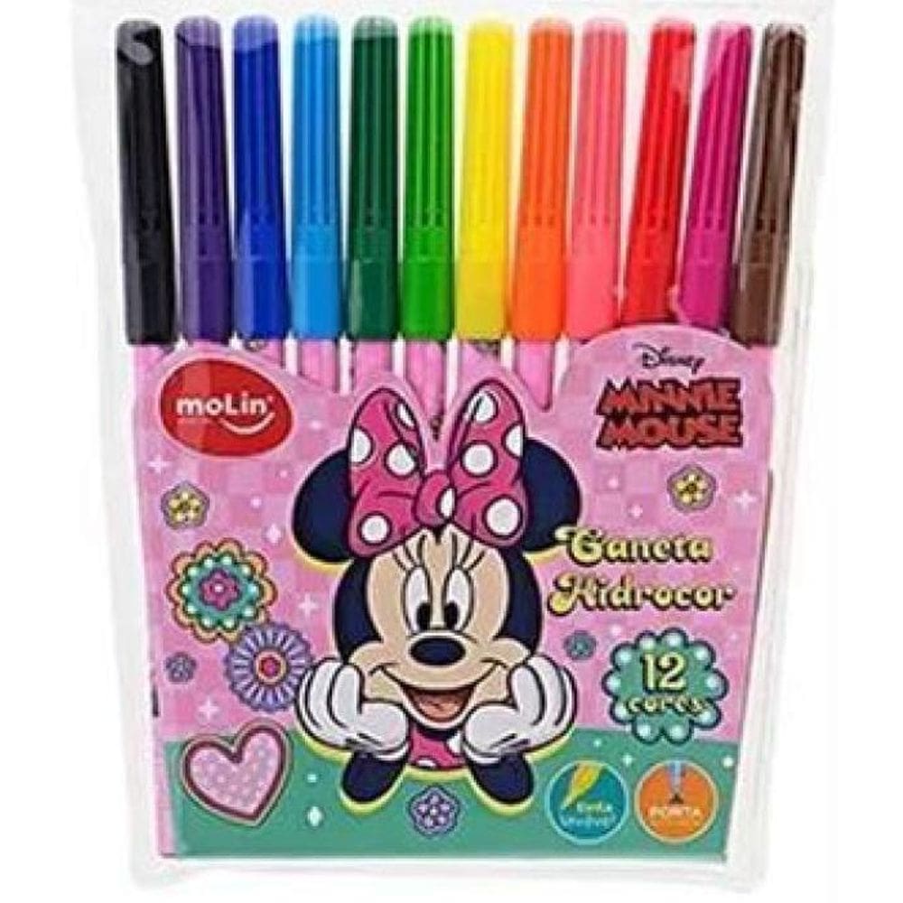 Caneta Hidrocor - Canetinha Minnie Mouse 12 Cores Molin