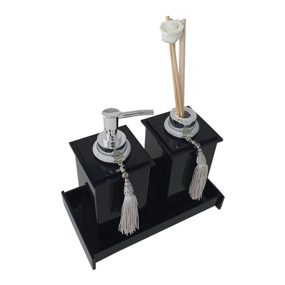 Kit Potes Em Acrílico Para Banheiro 3 Pçs Luxo K15pt1 Preto