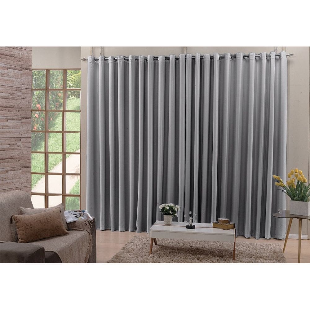 Cortina Blackout Tecido Cinza 3,00x2,30 Ilhós Cromado