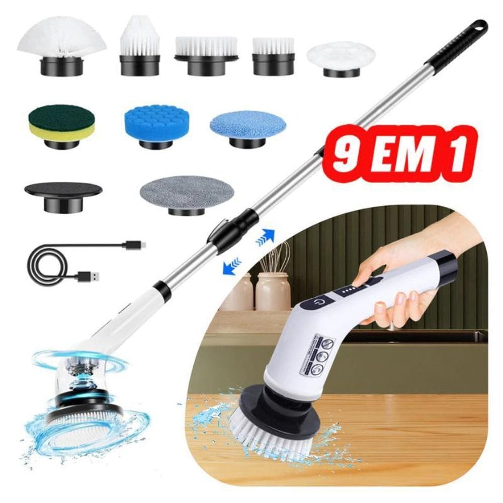 Esfregão Giratório Elétrico 9 Em 1, Escova Limpeza Sem Fio