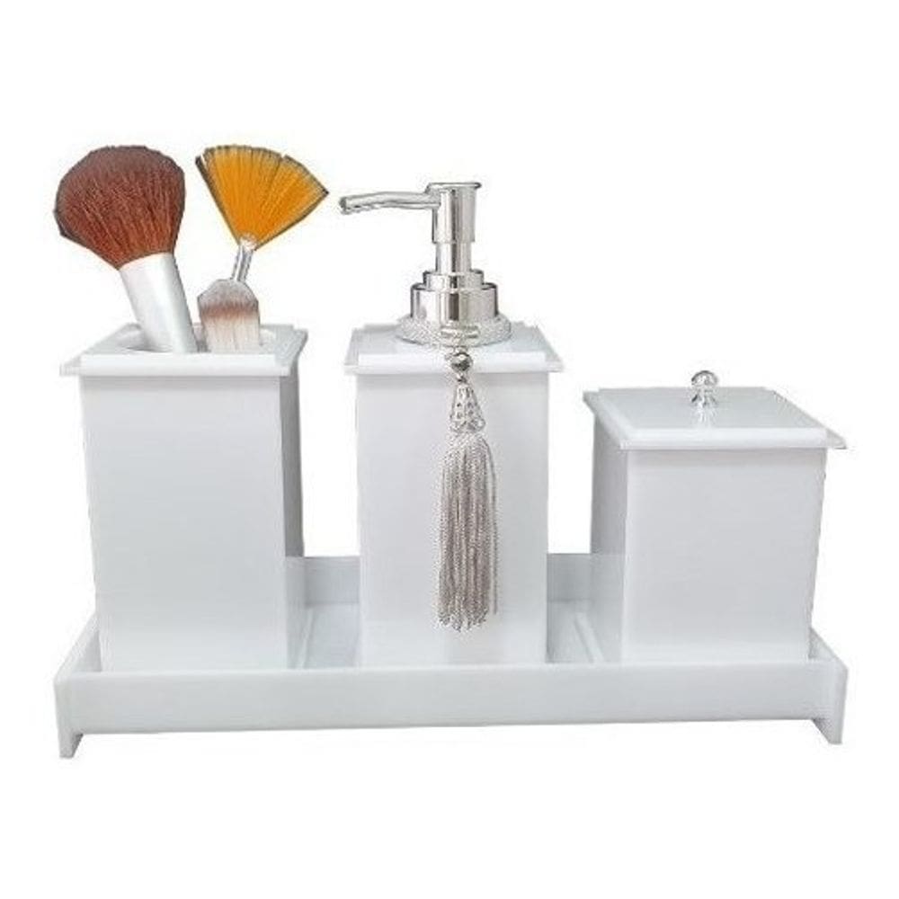 Kit Potes Em Acrílico Para Banheiro 4 Pçs Luxo K15br5 Branco