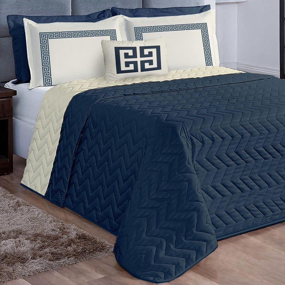 Kit Cobre Leito Mistral Queen Microfibra 7Pçs Azul Marinho