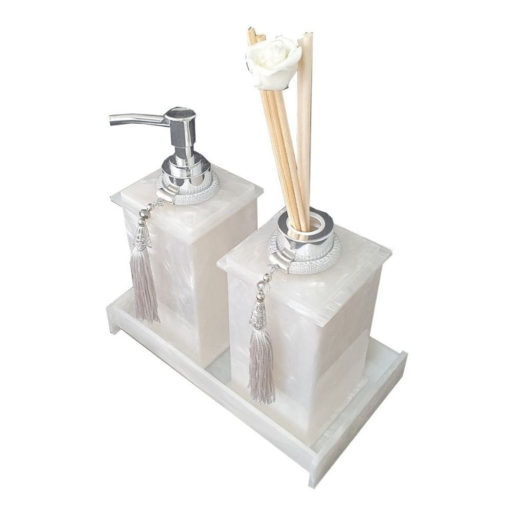 Kit Potes Em Acrílico Para Banheiro 3 Pçs Luxo K15pe1 Pérola