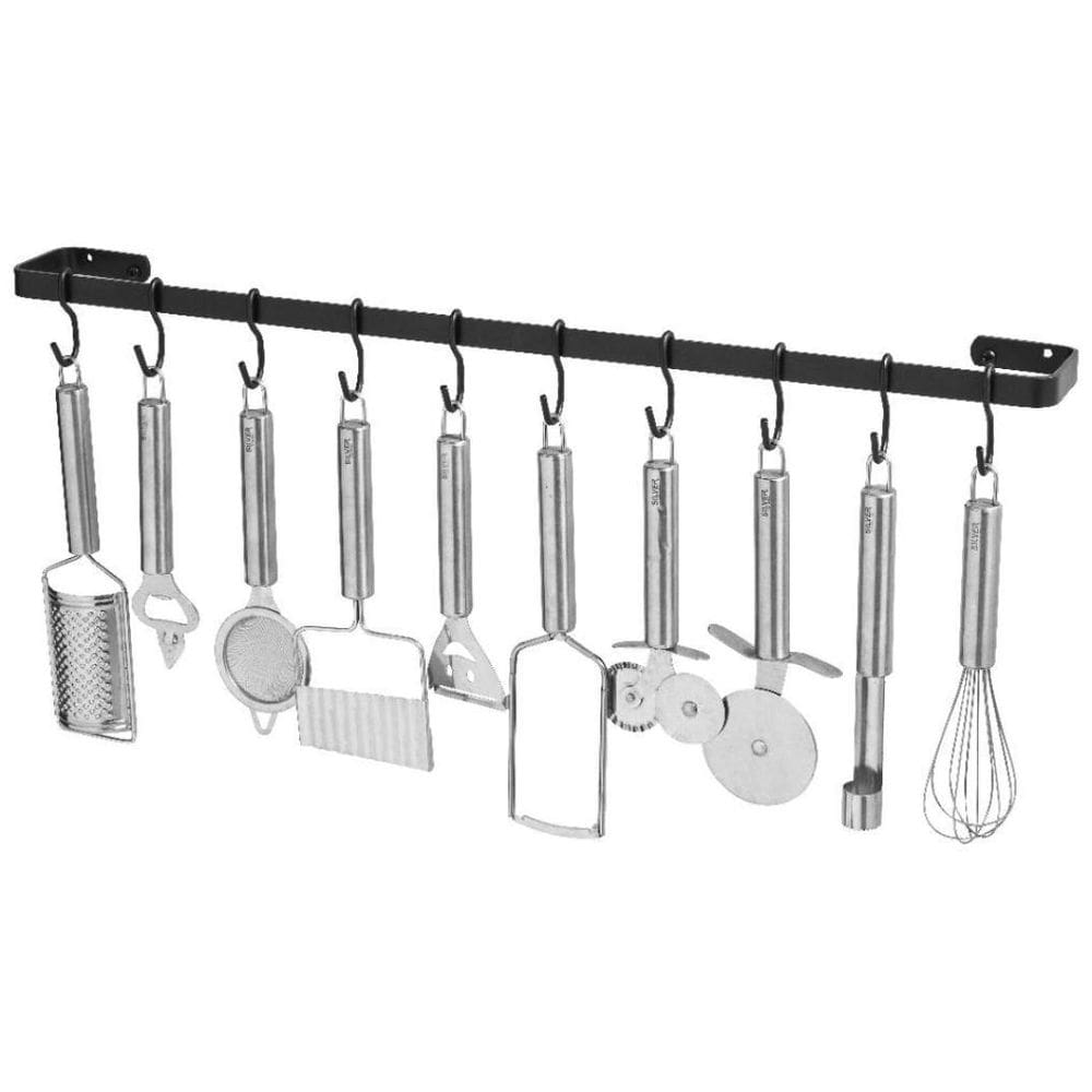 Porta Utensílios E Talheres De Parede 100Cm 18 Ganchos Preto