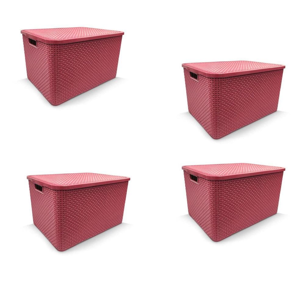Kit 4 Caixa Organizadora Rattan Decorativa Com Tampa