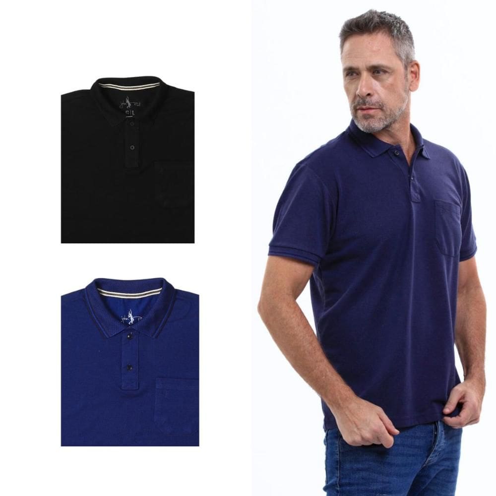 Kit 3 Camisa Polo Masculina Pique Premium com Bolso Casual