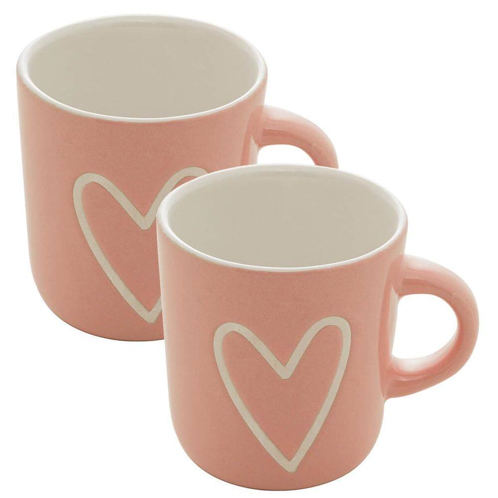 Kit 2 Canecas Porcelana Minimalista 180Ml Coração Rosa