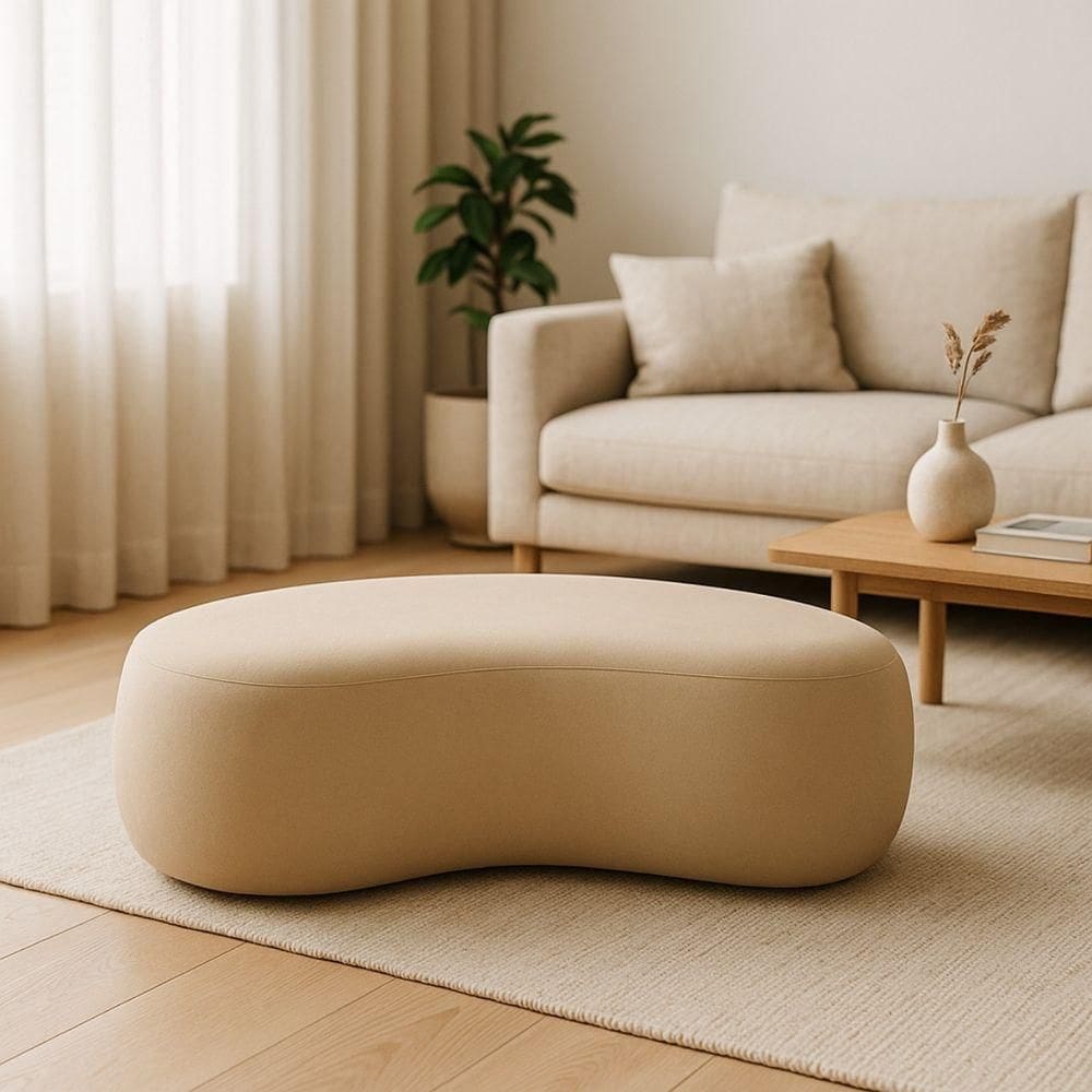Puff Redondo Orgânico Moderno Feijão Sala Quarto Recpção Luxo 100cm Cor Bege