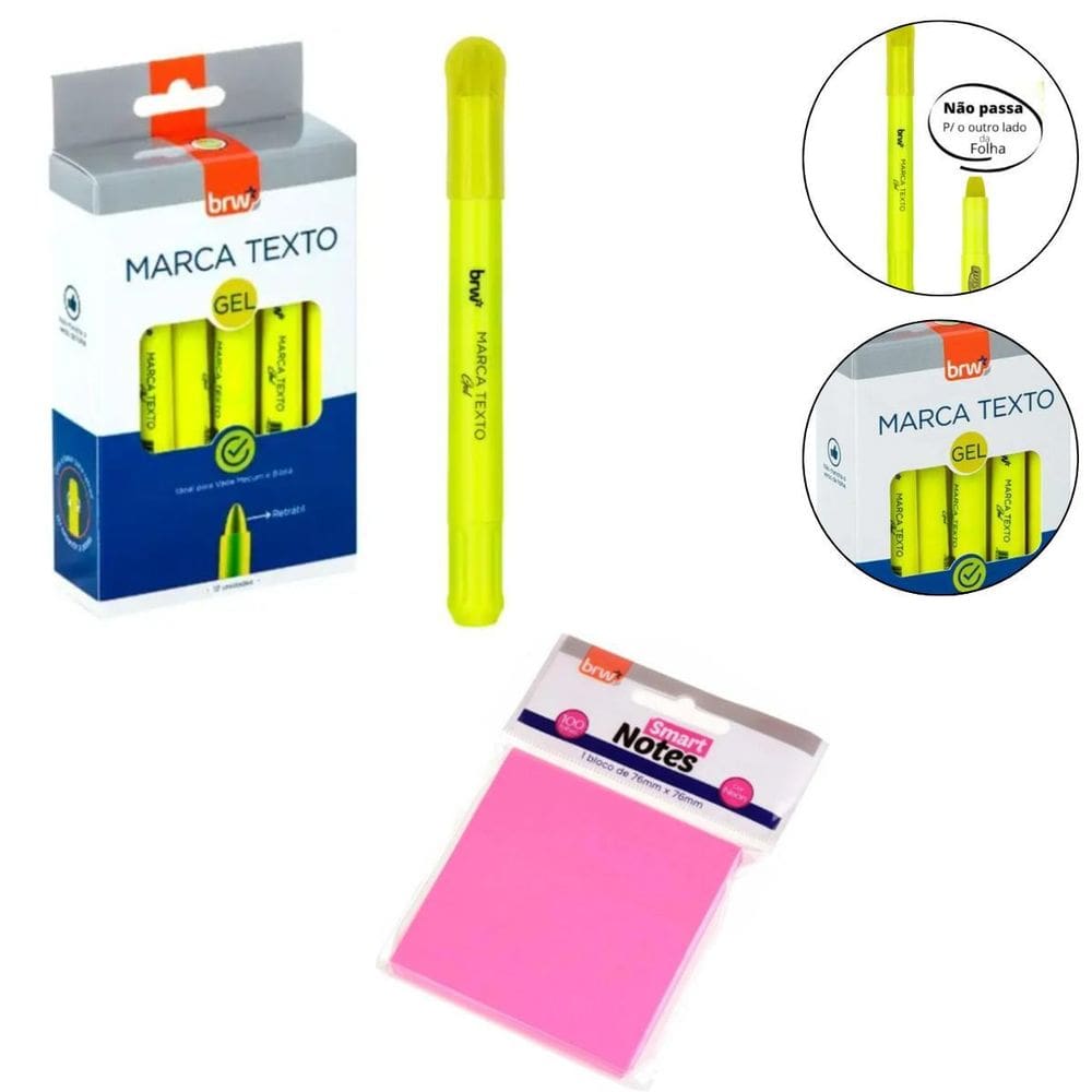 Kit Estudante Marca Texto Gel Cx 12Un E Bloco De Notas Smart