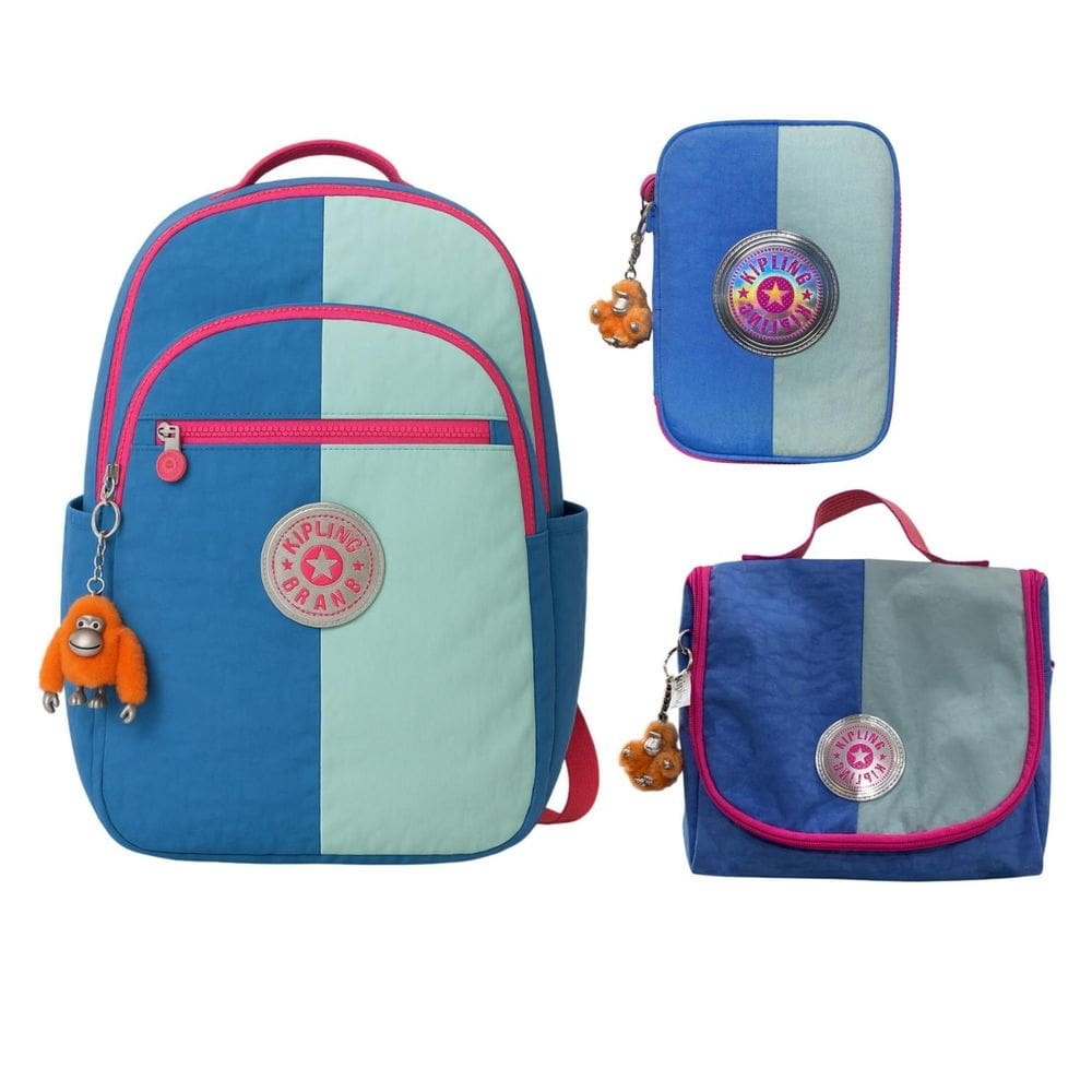 Kipling Mochila Seoul Xl + Lancheira E Estojo 100 Pens Azul