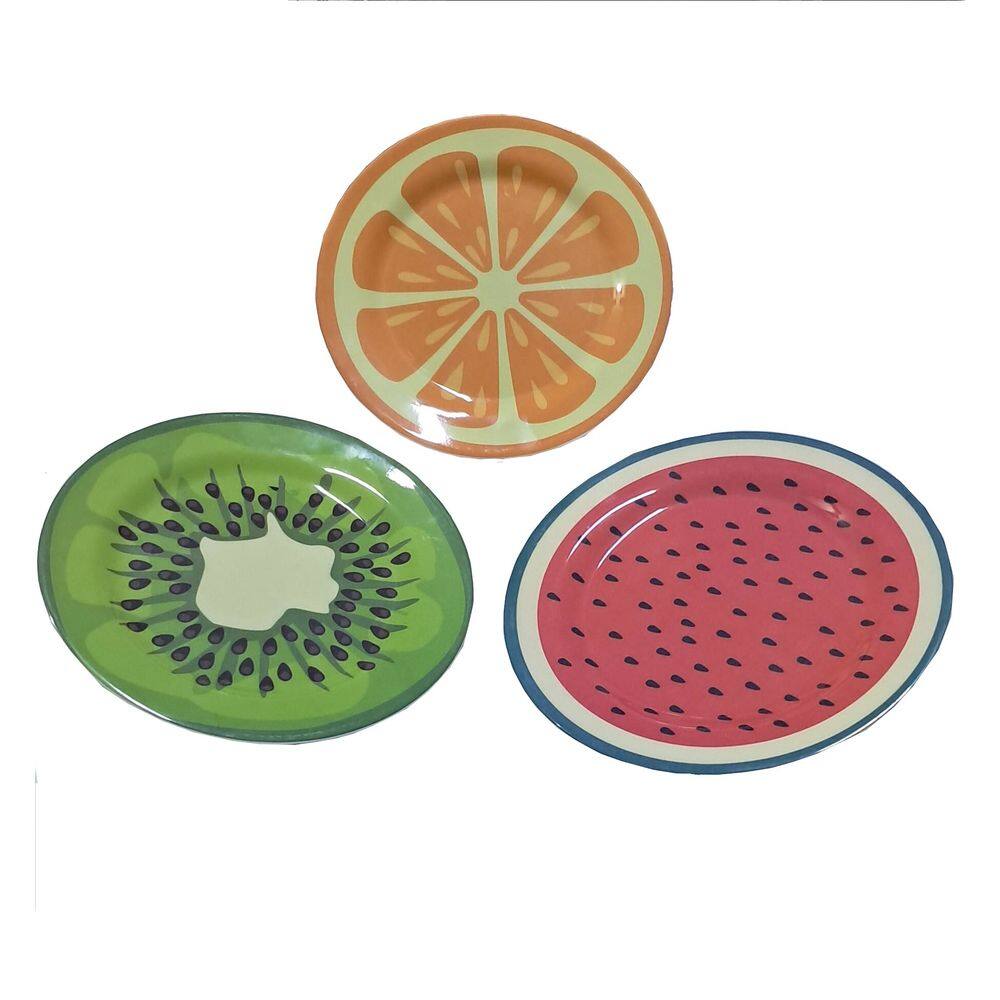 Conjunto 3 Pratos Rasos Em Melamina Para Sobremesa Fruta 20cm