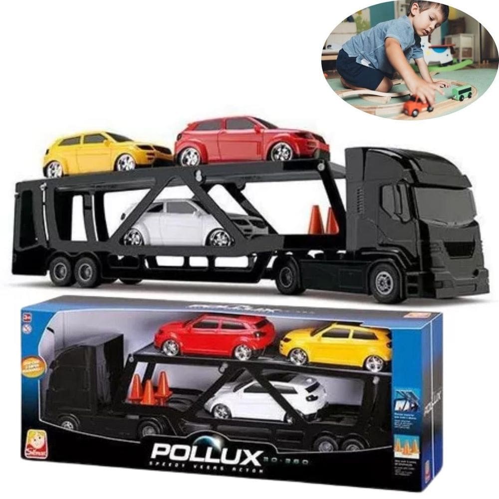 Caminhão Cegonha E 3 Carros Brinquedo Criança