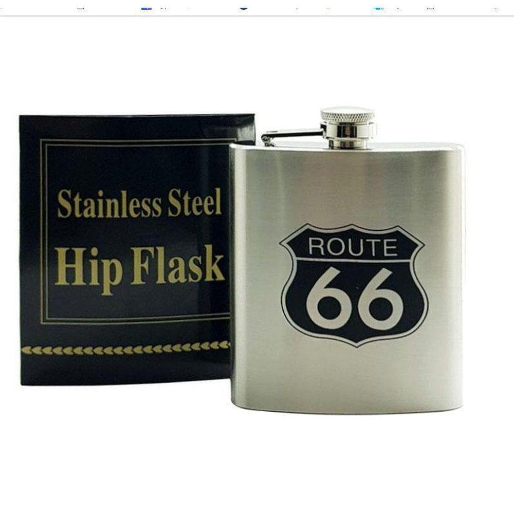 Cantil Garrafa Inox Para Bebidas Portátil Route 66 210Ml