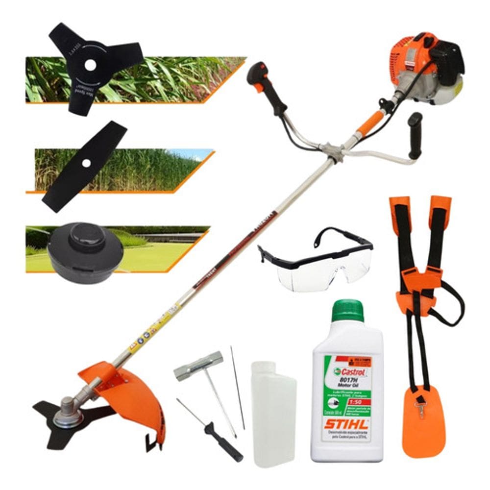 Roçadeira Vulcan Trent Vr620 H 62cc Com 2 Facas + Oleo Stihl 2T + Óculos de Proteção Com Regulagem