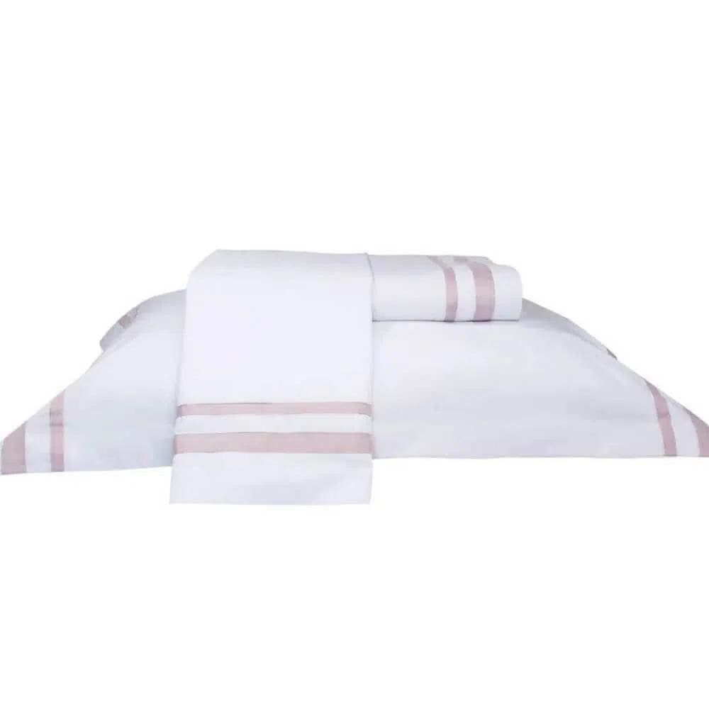 Jogo De Cama Queen Davos - Marken Fassi Branco / Rosa
