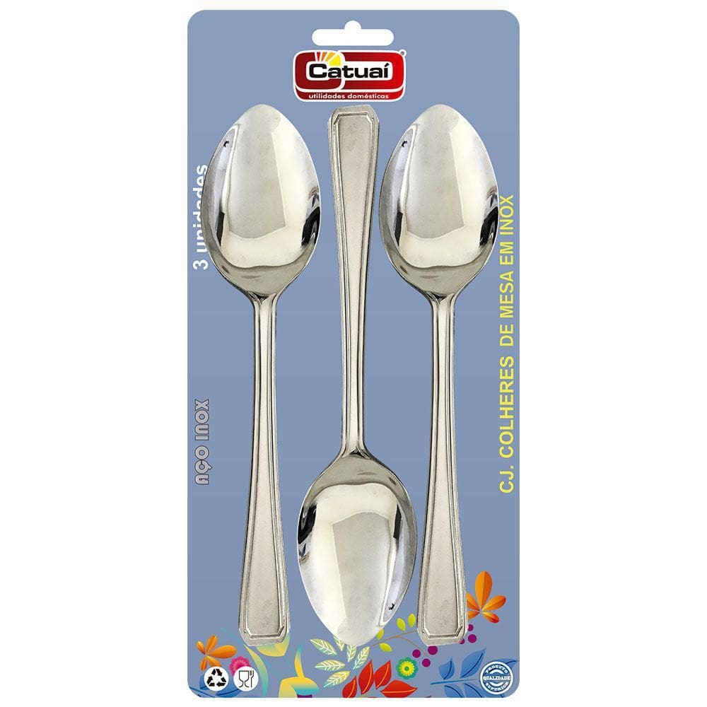 Conjunto com 3 Colheres De Mesa Em Inox