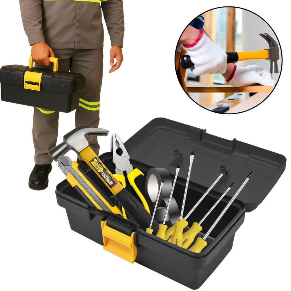 Jogo Ferramentas 11Pçs Caixa Martelo Chaves Estilete Alicate