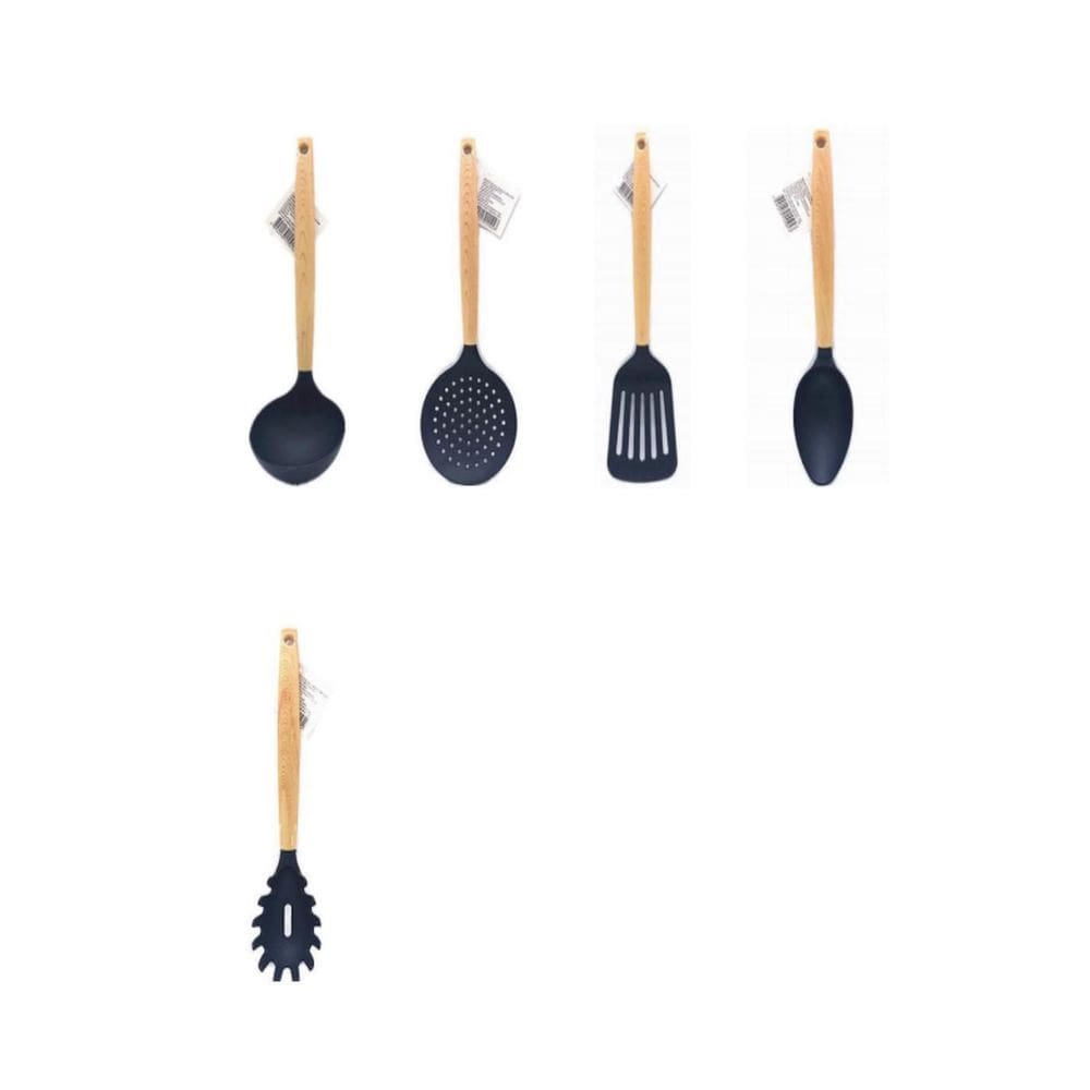 Kit Cozinha 5 Peças Utensílios Talheres Plástico Preto