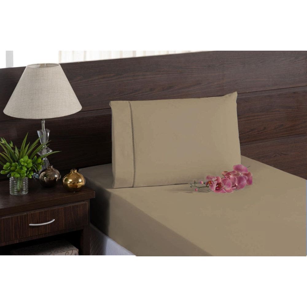 Kit Lençol E Fronha 100% Algodão Solteiro Marrom Claro