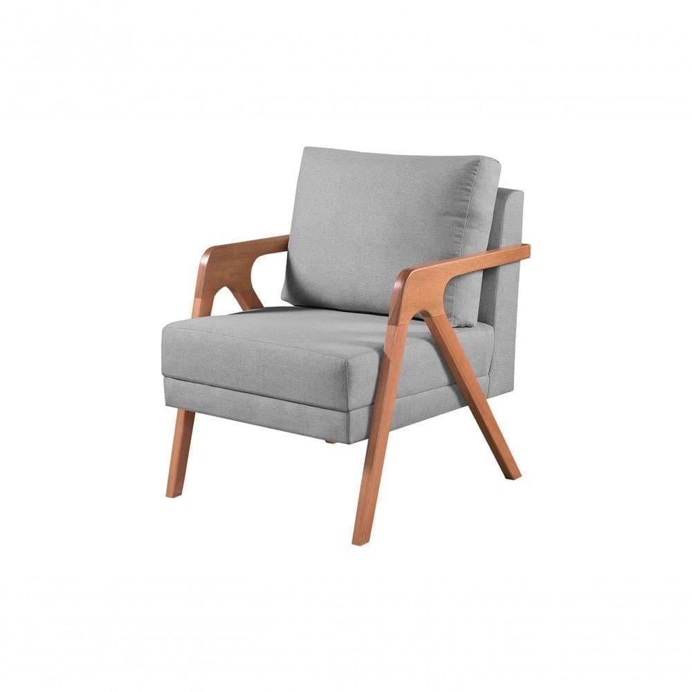 Poltrona Decorativa Mona Braço De Madeira Cor:linho Cinza Claro