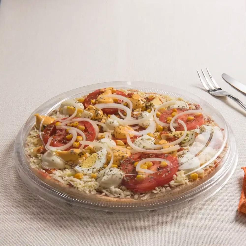 50un Bandeja Pizza Plástica Transparente G60 Rasa 30x4cm Galvanotek