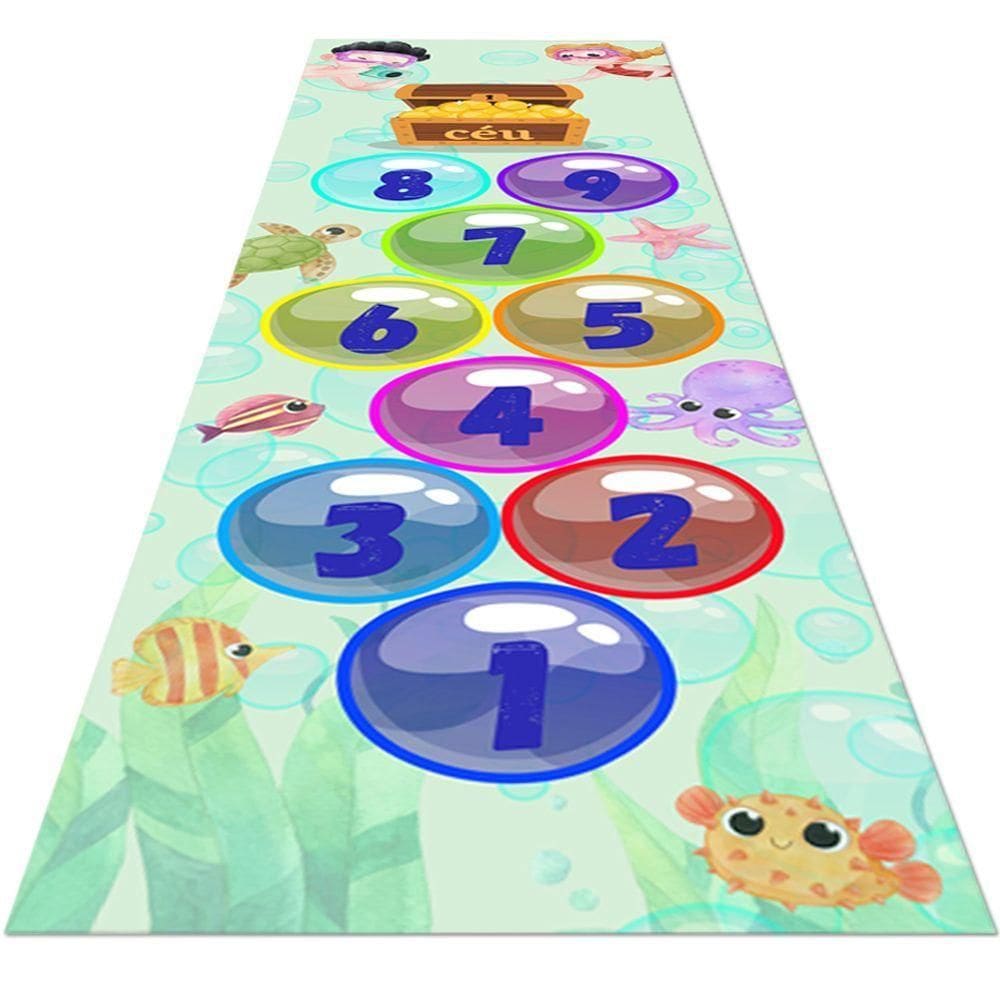 Tapete Amarelinha Infantil Ilustrado Criança Lona Titulos Amarelinha Aquário