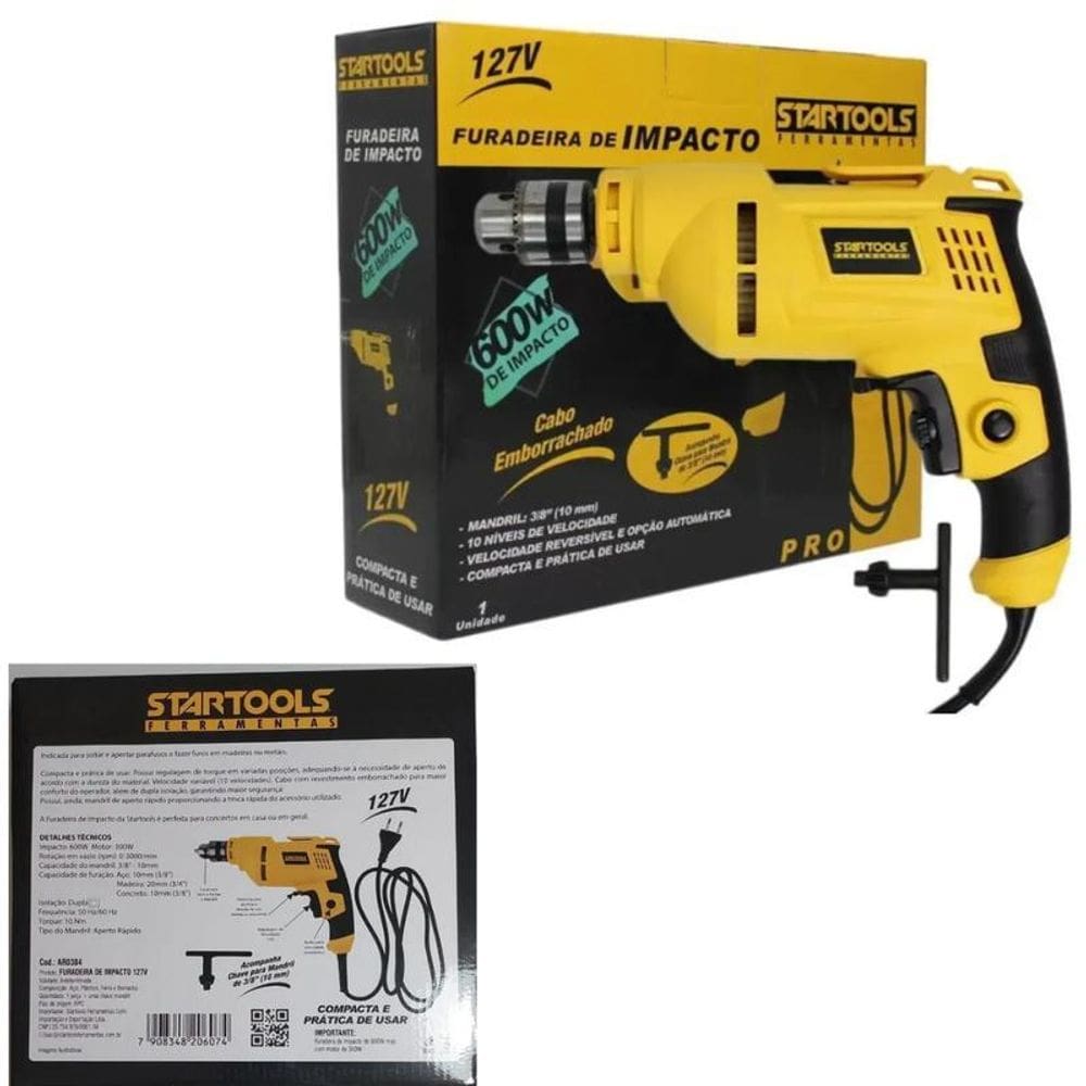 Furadeira 127V 600W Para Uso Residencial E Obra