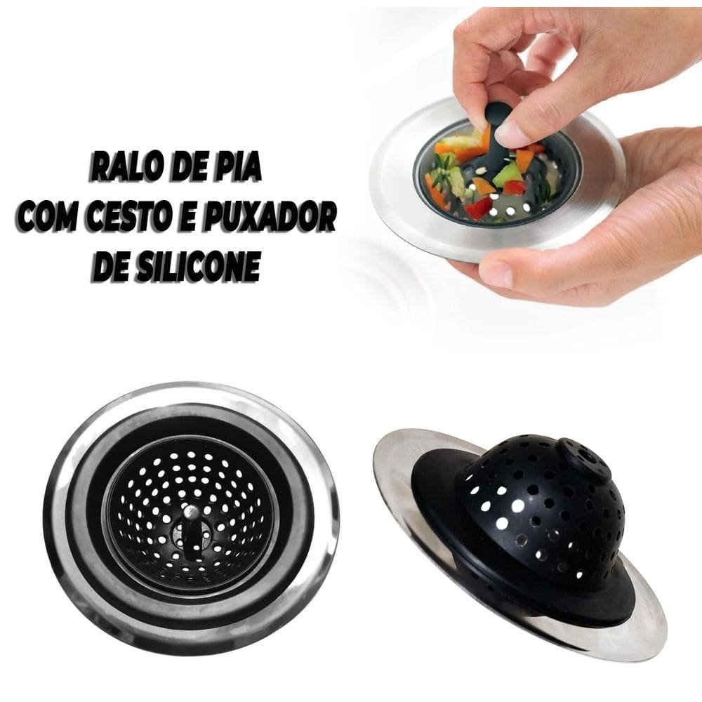 Ralo De Pia De Inox E Silicone Com Cestinho Flexível