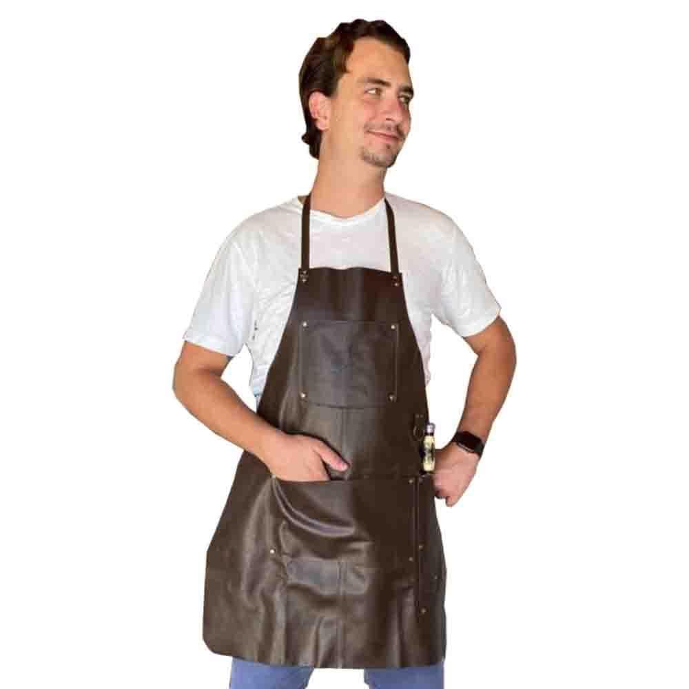 Avental Especial Em Couro Claro Churrasco - Feito No Brasil