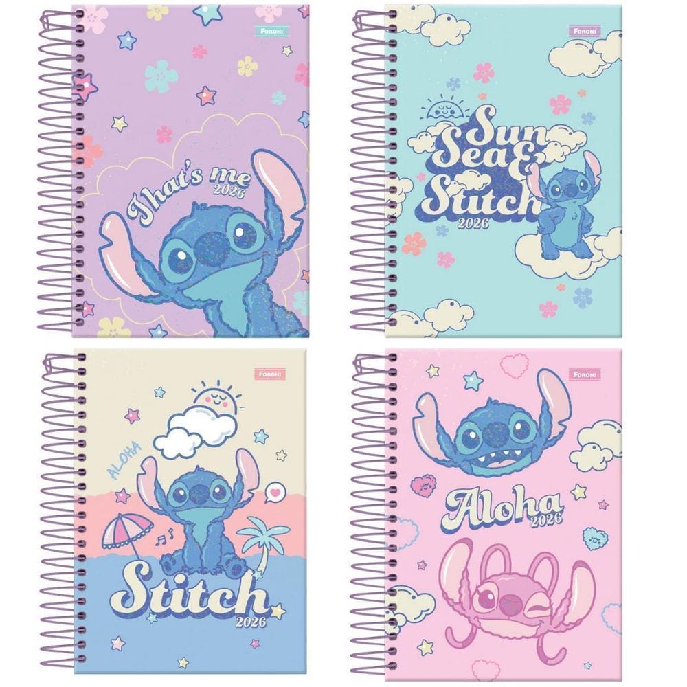 Agenda Escolar Espiral Stitch 176 Folhas Foroni Disney