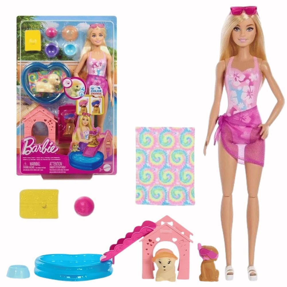 Boneca Barbie Piscina Cachorros Color Change3+Jbf35Mattel