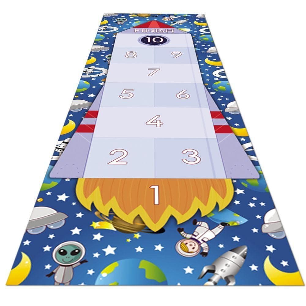 Tapete Amarelinha Infantil Ilustrado Criança Lona Titulos Amarelinha Astronauta Foguete