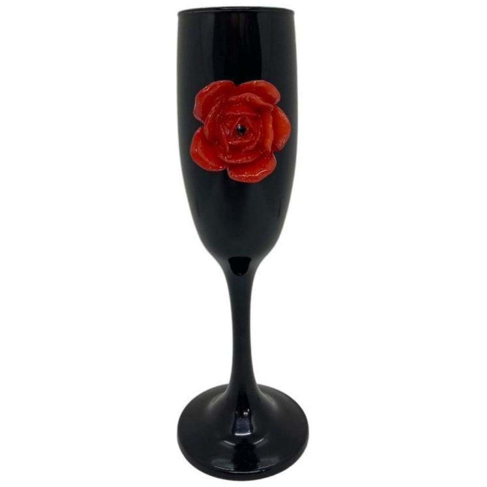 Taça Pomba Gira Negra Com Rosa Vermelha 20 Cm 300 Ml Vidro