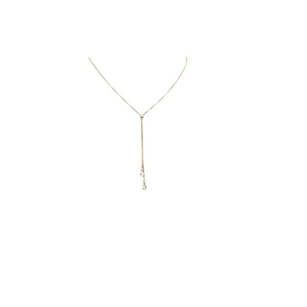 Colar Gravata Com Pedras De Zircônias Folheado A Ouro