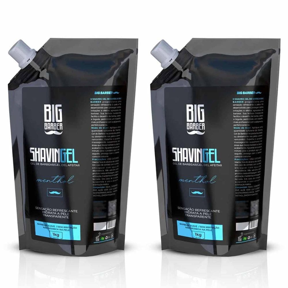 Kit 2X Shaving Gel De Barbear Menthol 1Kg Refil Big Barber